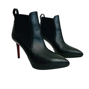 Christian Louboutin Crochinetta 100 Black Leather Ankle Boots Size 36.5